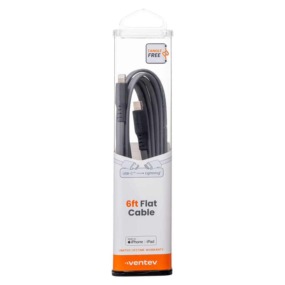 Ventev Flat USB C to Apple Lightning High Speed Tangle-Free 6 Foot Cable-- by Ventev