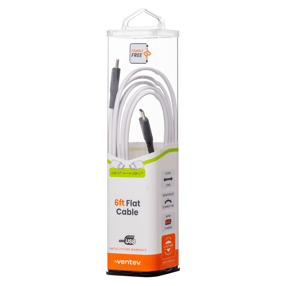 Ventev Flat USB C to USB C High Speed Tangle-Free 6 Foot Cable-- by Ventev