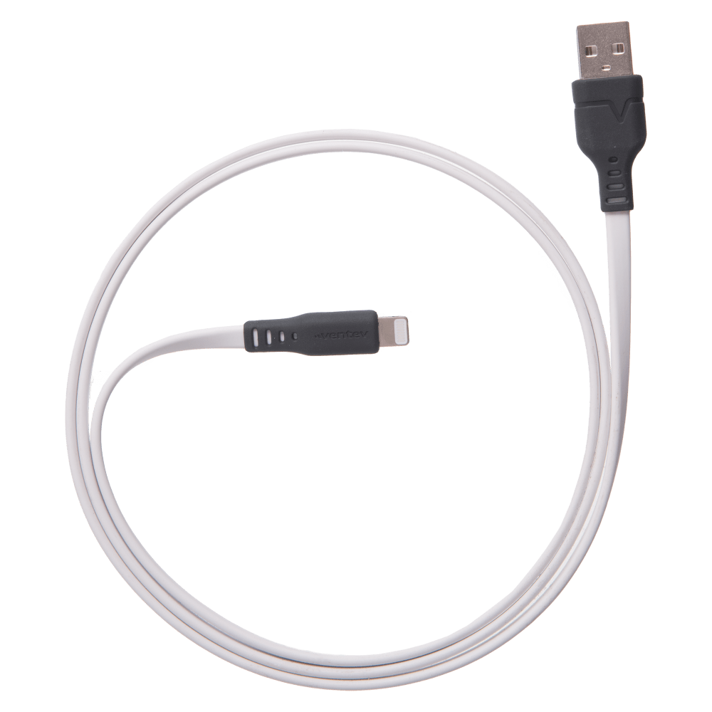 Ventev Flat USB A to Apple Lightning High Speed Tangle-Free 6 Foot Cable-White