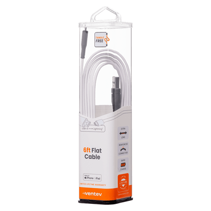 Ventev Flat USB A to Apple Lightning High Speed Tangle-Free 6 Foot Cable-- by Ventev