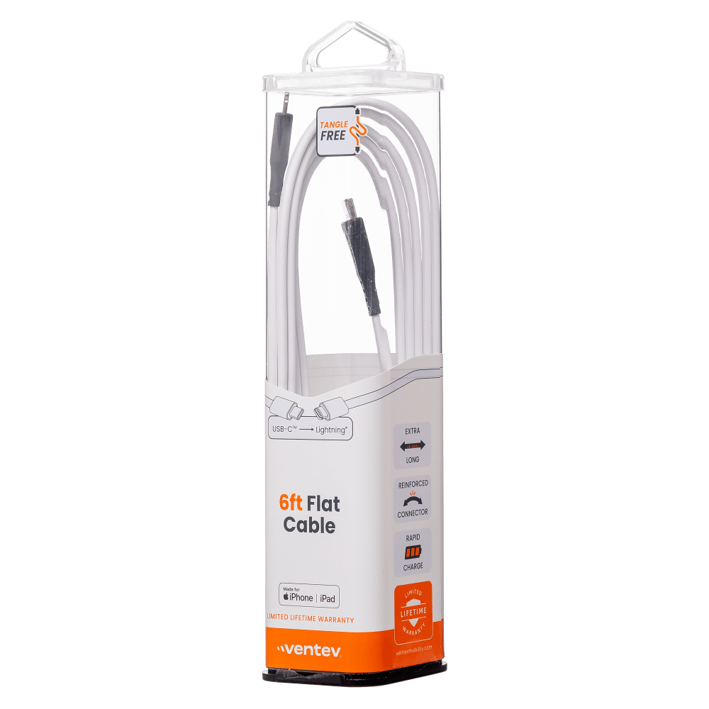 Ventev Flat USB C to Apple Lightning High Speed Tangle-Free 6 Foot Cable-- by Ventev
