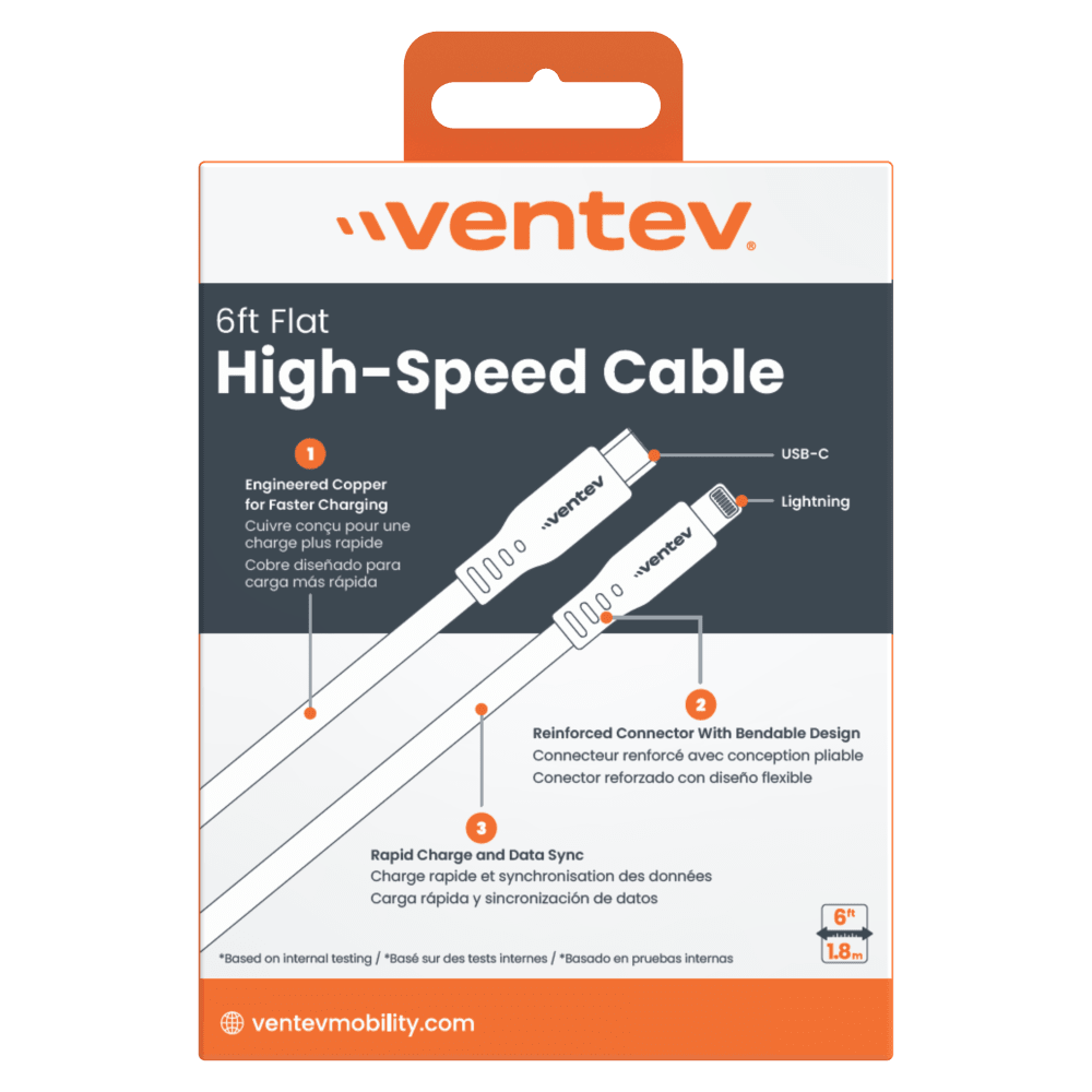 Ventev Flat USB C to Apple Lightning High Speed Tangle-Free 6 Foot Cable-- by Ventev
