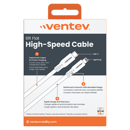 Ventev Flat USB C to Apple Lightning High Speed Tangle-Free 6 Foot Cable-- by Ventev