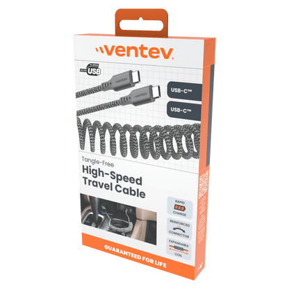 Ventev Helix USB C to USB C High Speed Travel 3 Foot Cable-Gray by Ventev