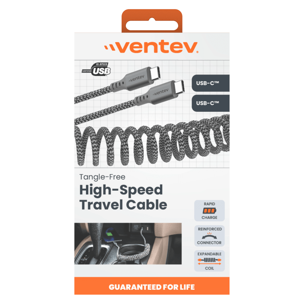 Ventev Helix USB C to USB C High Speed Travel 3 Foot Cable-Gray by Ventev