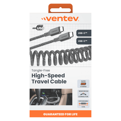 Ventev Helix USB C to USB C High Speed Travel 3 Foot Cable-Gray by Ventev
