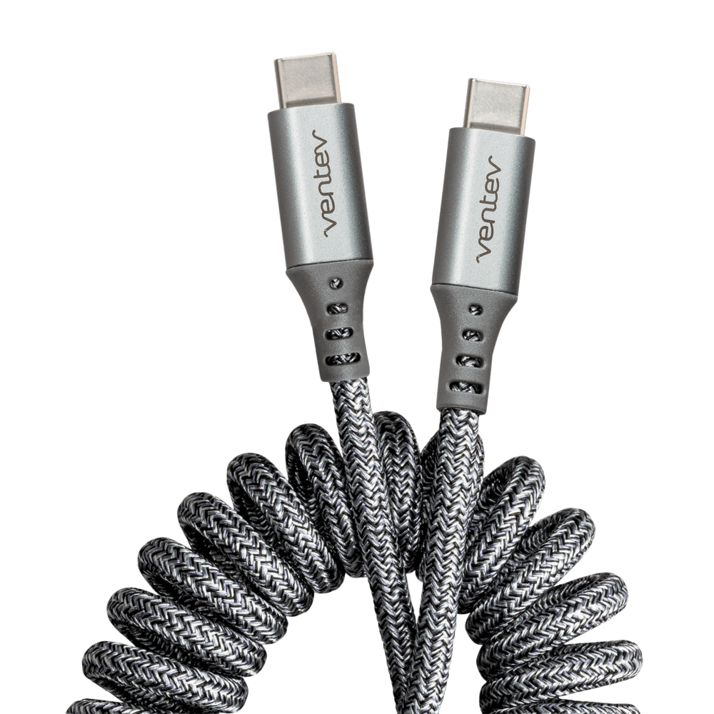 Ventev Helix USB C to USB C High Speed Travel 3 Foot Cable-Gray