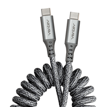 Ventev Helix USB C to USB C High Speed Travel 3 Foot Cable-Gray