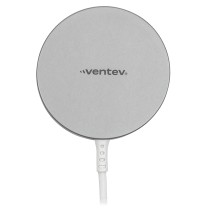 Ventev 15W ULTRAFAST Wireless Magnetic Charger with Extra-Long 10 Foot Alloy Cable-Silver by Ventev