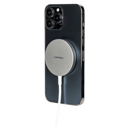 Ventev 15W ULTRAFAST Wireless Magnetic Charger with Extra-Long 10 Foot Alloy Cable-Silver by Ventev