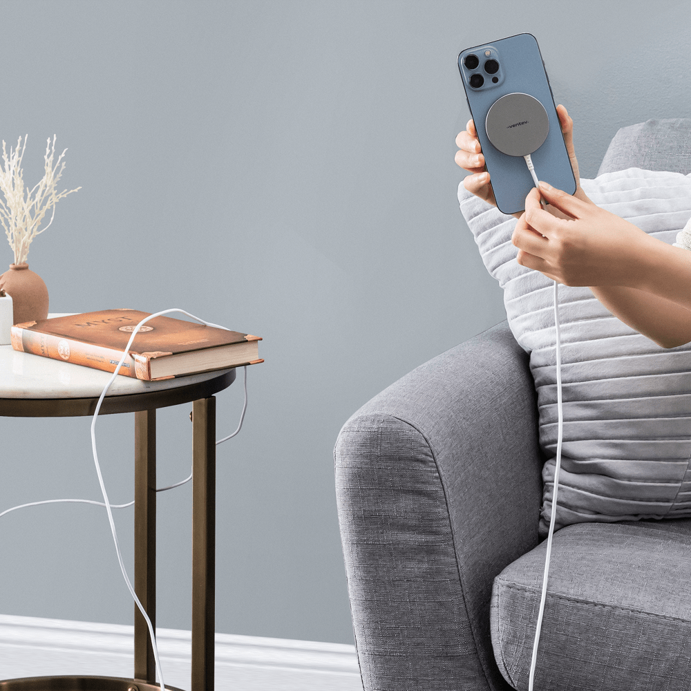 Ventev 15W ULTRAFAST Wireless Magnetic Charger with Extra-Long 10 Foot Alloy Cable-Silver by Ventev