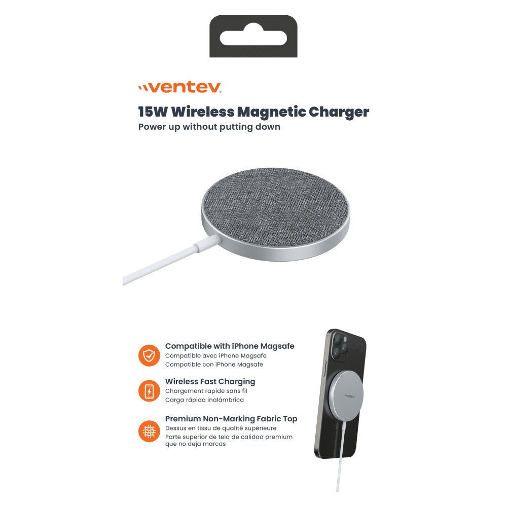 Ventev 15W ULTRAFAST Qi2 Wireless Magnetic Charger-Silver by Ventev