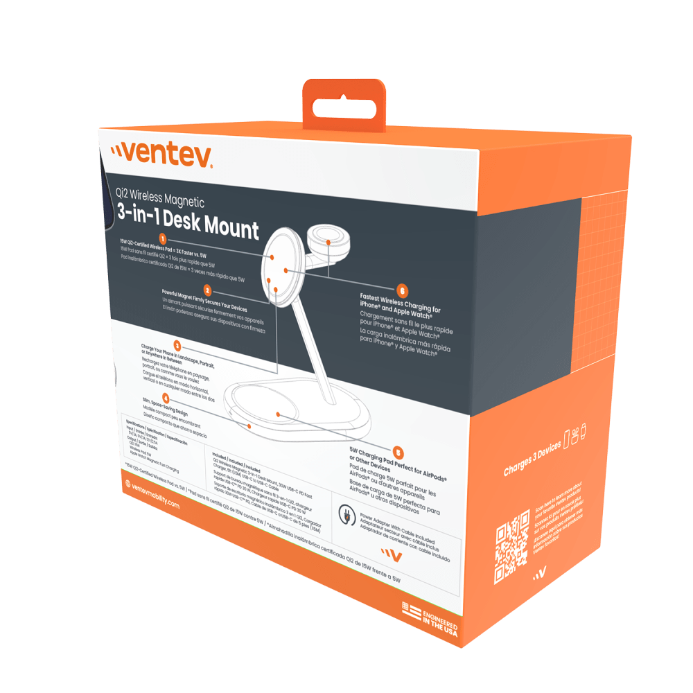 Ventev Qi2 Wireless 3-1 Desk Mount-- by Ventev