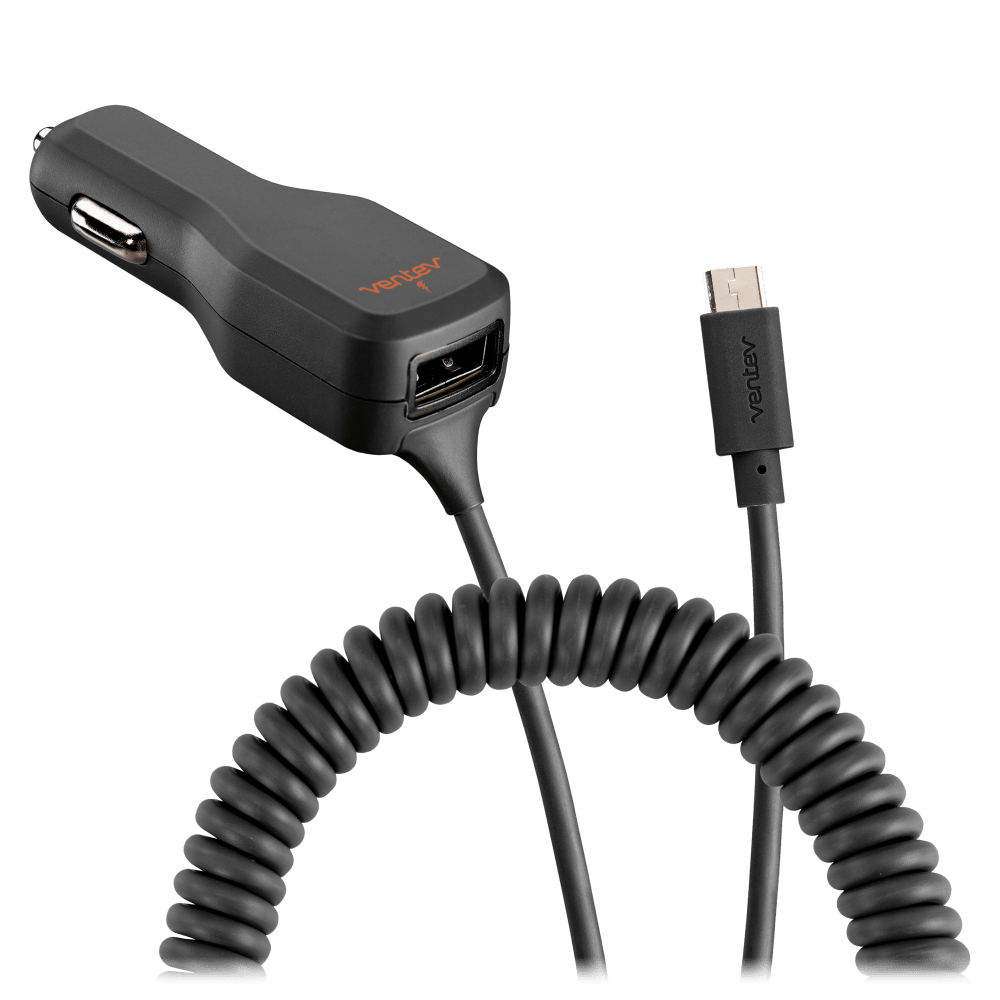 Ventev 17W USB A Car Charger and Connected Micro USB Cable-Gray by Ventev