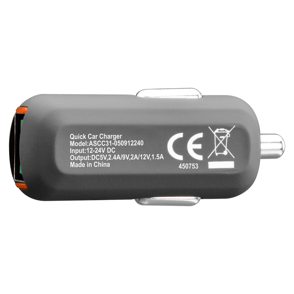 Ventev 24W ULTRAFAST USB A Mini Car Charger and USB A to USB C Cable-Gray by Ventev