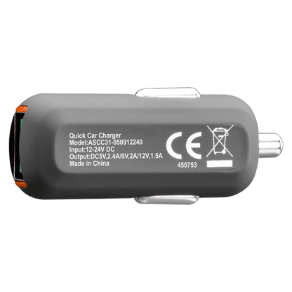 Ventev 24W ULTRAFAST USB A Mini Car Charger and USB A to USB C Cable-Gray by Ventev