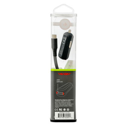 Ventev 24W ULTRAFAST USB A Mini Car Charger and USB A to USB C Cable-Gray by Ventev
