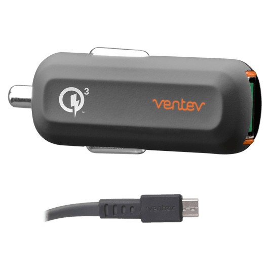 Ventev 24W ULTRAFAST USB A Car Charger and USB A to Micro USB Cable-Gray by Ventev