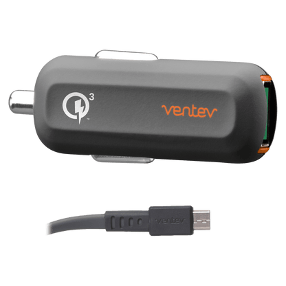 Ventev 24W ULTRAFAST USB A Car Charger and USB A to Micro USB Cable-Gray