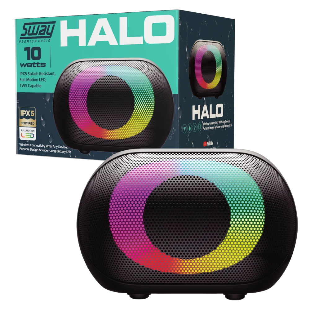 Sway - Halo LED IPX5 Splash Resistant Bluetooth Speaker 10W - Black