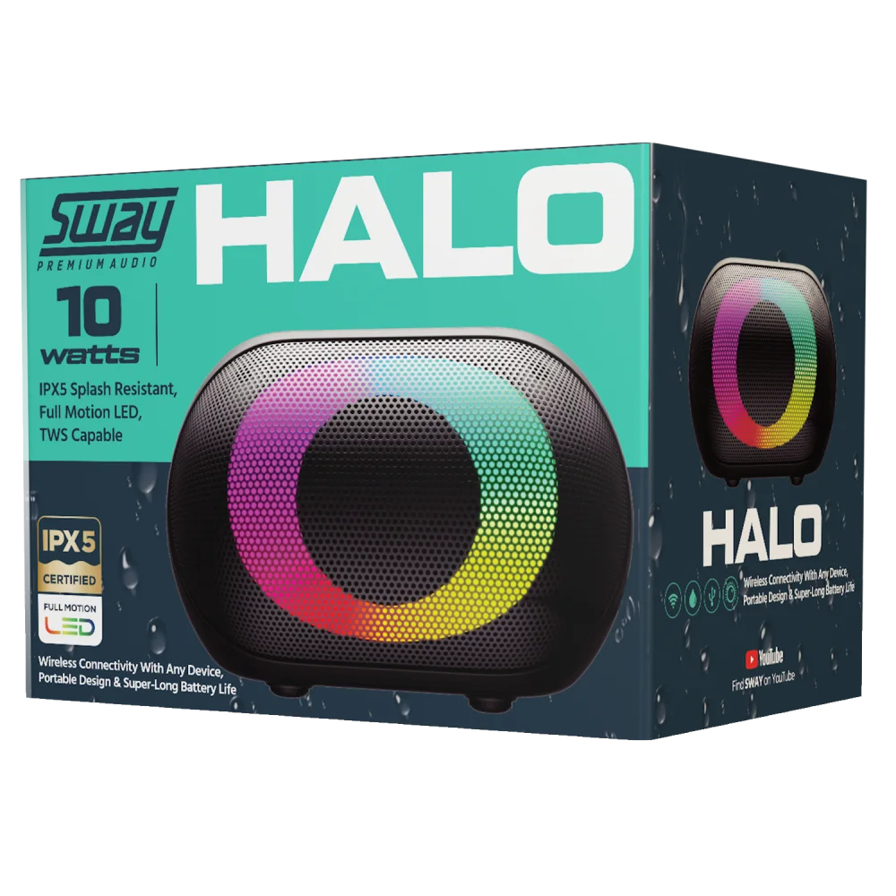 Sway - Halo LED IPX5 Splash Resistant Bluetooth Speaker 10W - Black