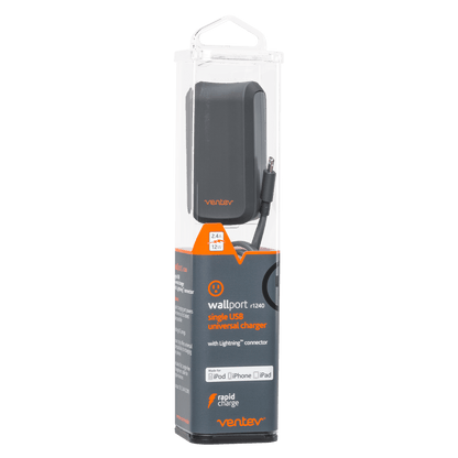 Ventev 12W wallport r1240 Wall Charger and USB A to Apple Lightning Cable 3.3ft-Gray by Ventev