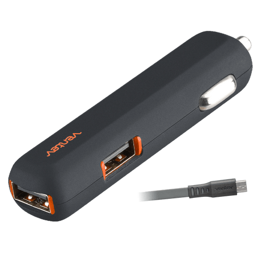 Ventev 24W ULTRAFAST USB A Dual Mini Car Charger and USB A to Micro USB Cable-Gray by Ventev
