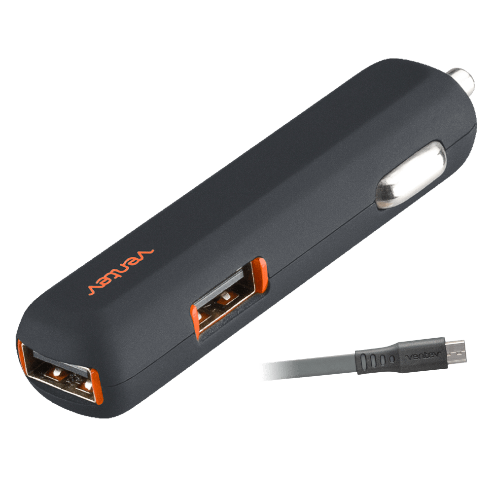 Ventev 24W ULTRAFAST USB A Dual Mini Car Charger and USB A to Micro USB Cable-Gray