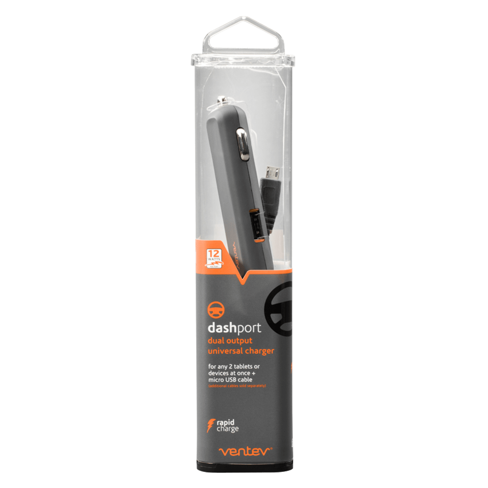 Ventev 24W ULTRAFAST USB A Dual Mini Car Charger and USB A to Micro USB Cable-Gray by Ventev