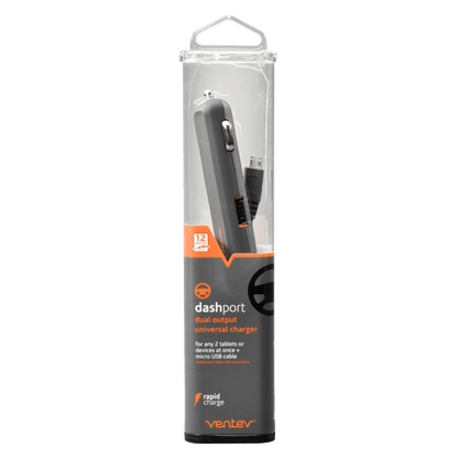 Ventev 24W ULTRAFAST USB A Dual Mini Car Charger and USB A to Micro USB Cable-Gray by Ventev