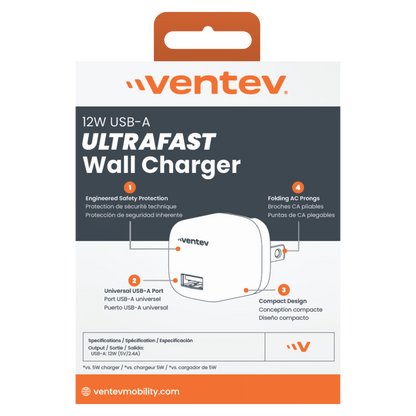 Ventev 12W USB A Universal Mini Wall Charger-Gray by Ventev