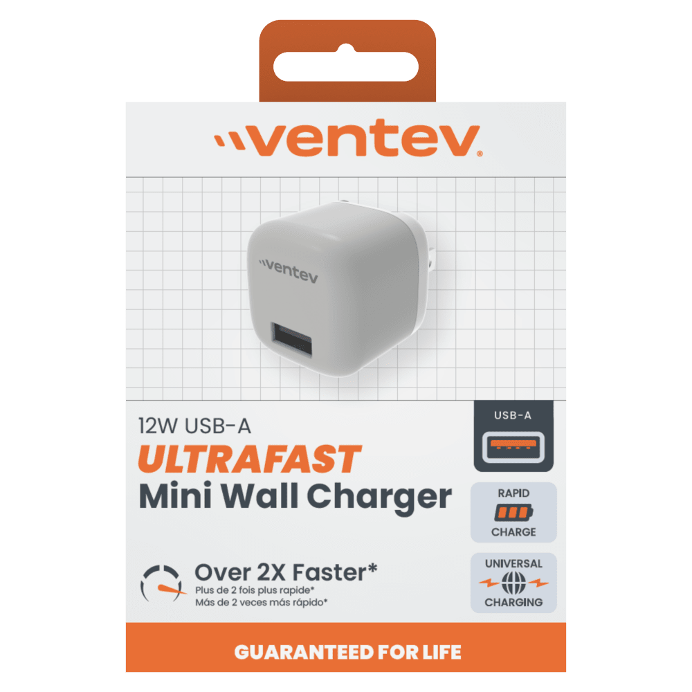 Ventev 12W USB A Universal Mini Wall Charger-Gray by Ventev