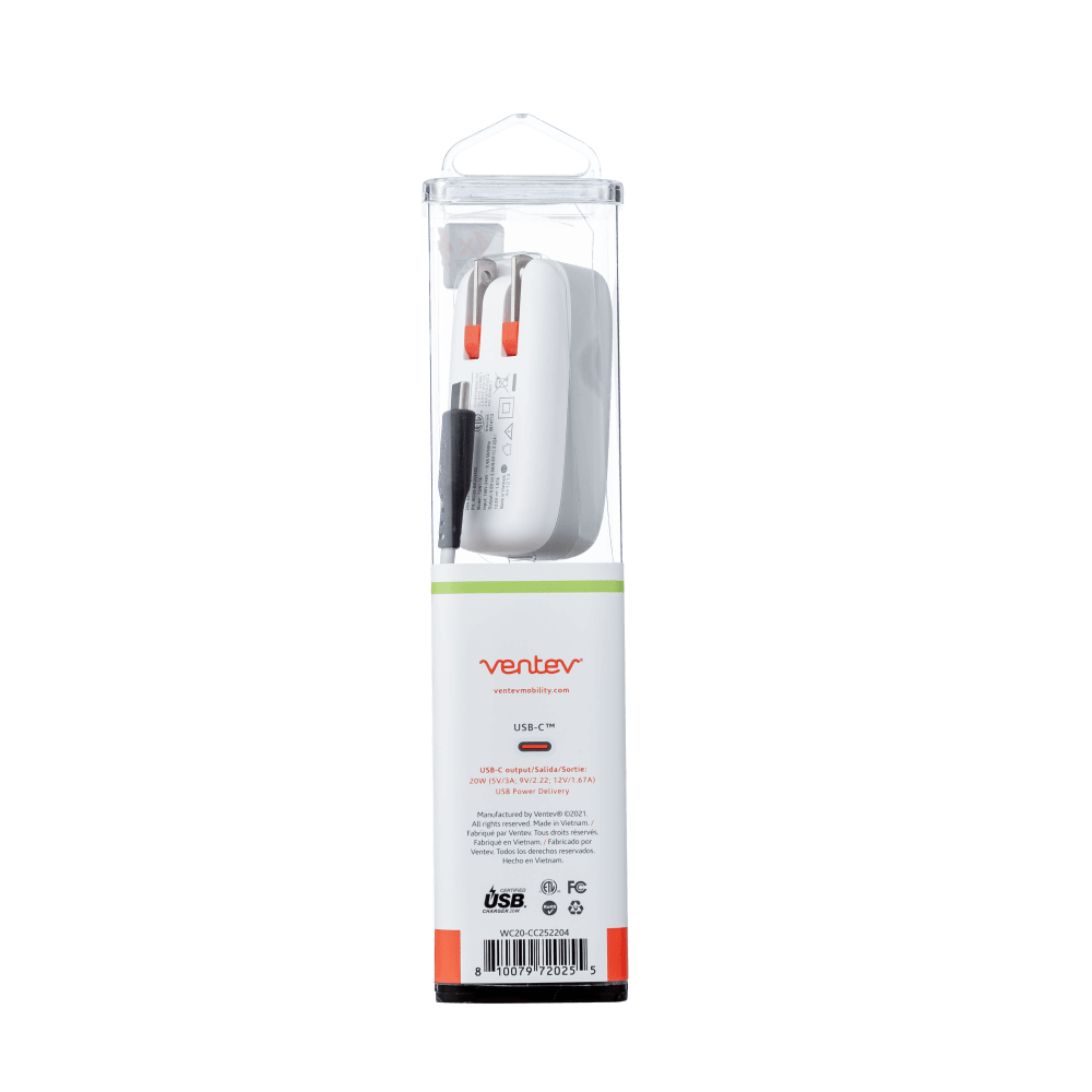 Ventev 20W ULTRAFAST USB C Universal Wall Charger and USB C to USB C Cable-White by Ventev