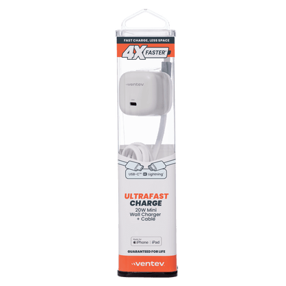 Ventev 20W ULTRAFAST USB C Universal Mini Wall Charger and USB C to Apple Lightning High Speed Cable-White by Ventev