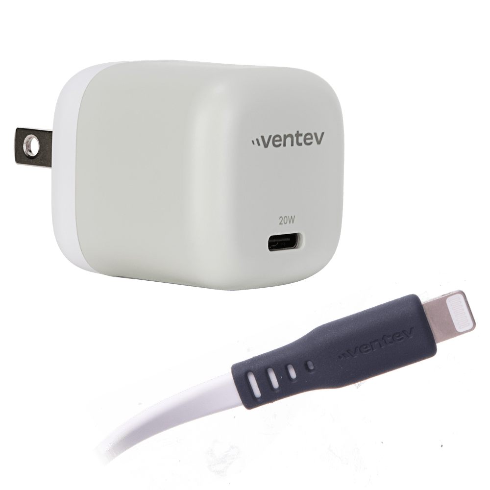 Ventev 20W ULTRAFAST USB C Universal Mini Wall Charger and USB C to Apple Lightning High Speed Cable-White by Ventev