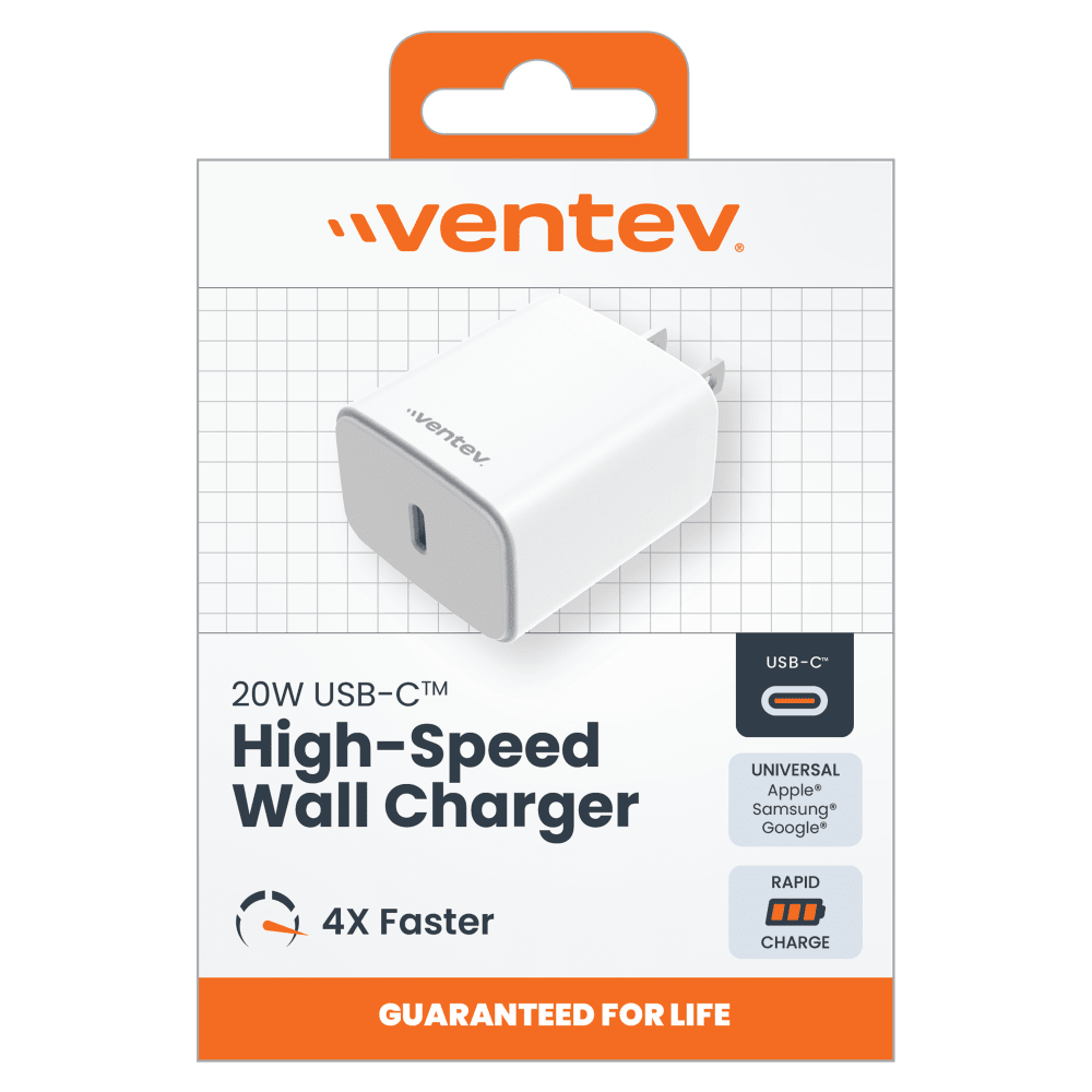 Ventev 20W ULTRAFAST USB C Universal Wall Charger with USB C to Apple Lightning Cable-White by Ventev