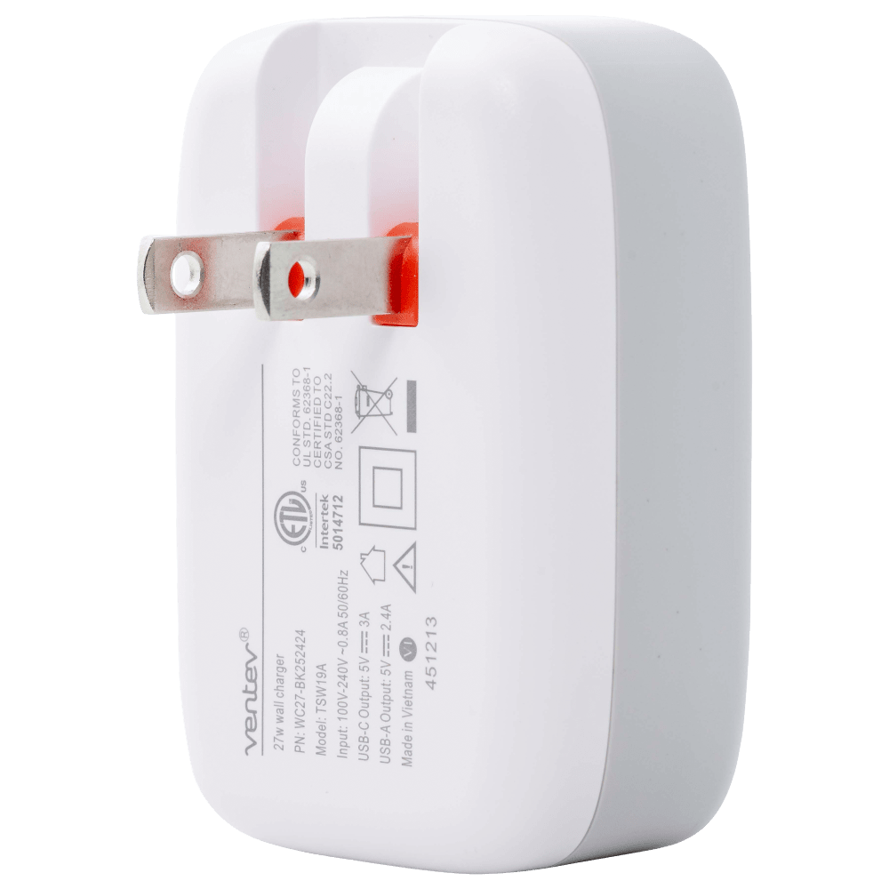 Ventev 27W ULTRAFAST USB C and USB A Dual Universal Wall Charger-- by Ventev