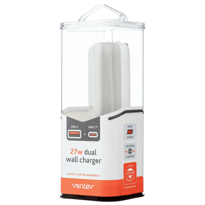 Ventev 27W ULTRAFAST USB C and USB A Dual Universal Wall Charger-- by Ventev