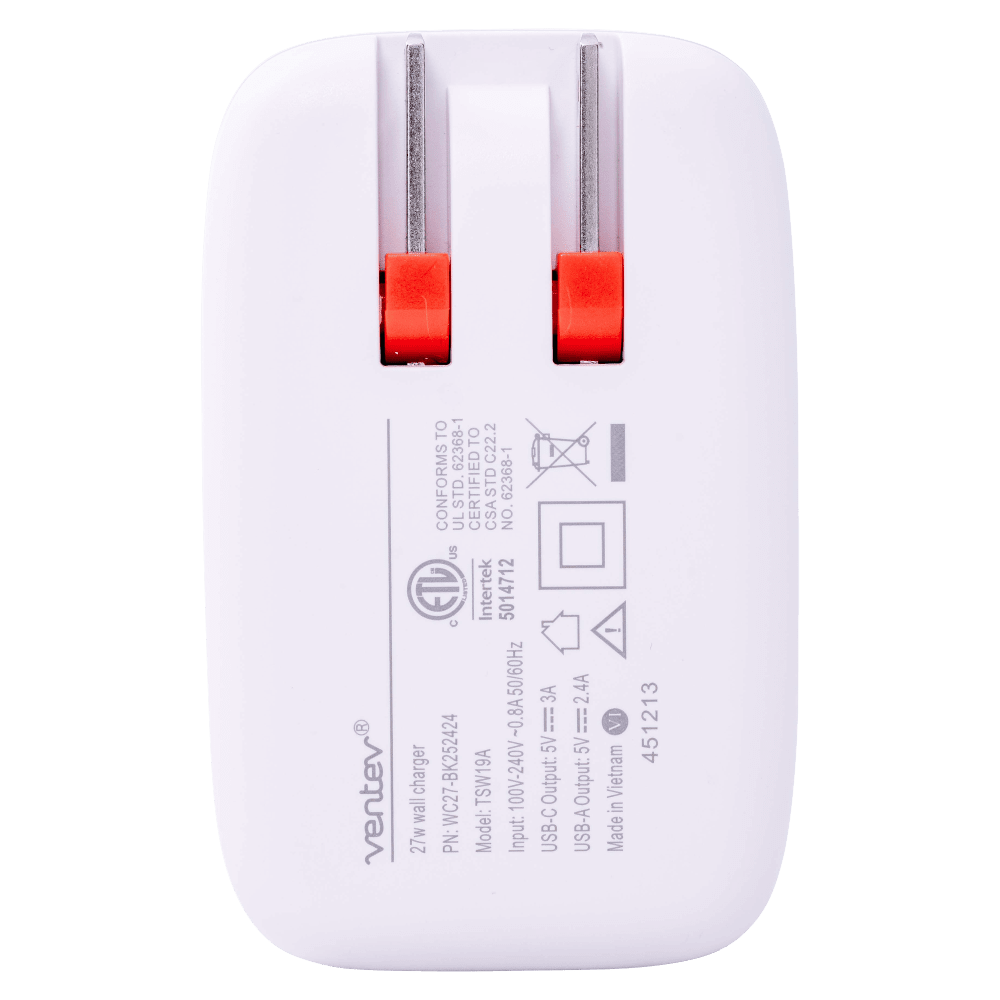 Ventev 27W ULTRAFAST USB C and USB A Dual Universal Wall Charger-- by Ventev