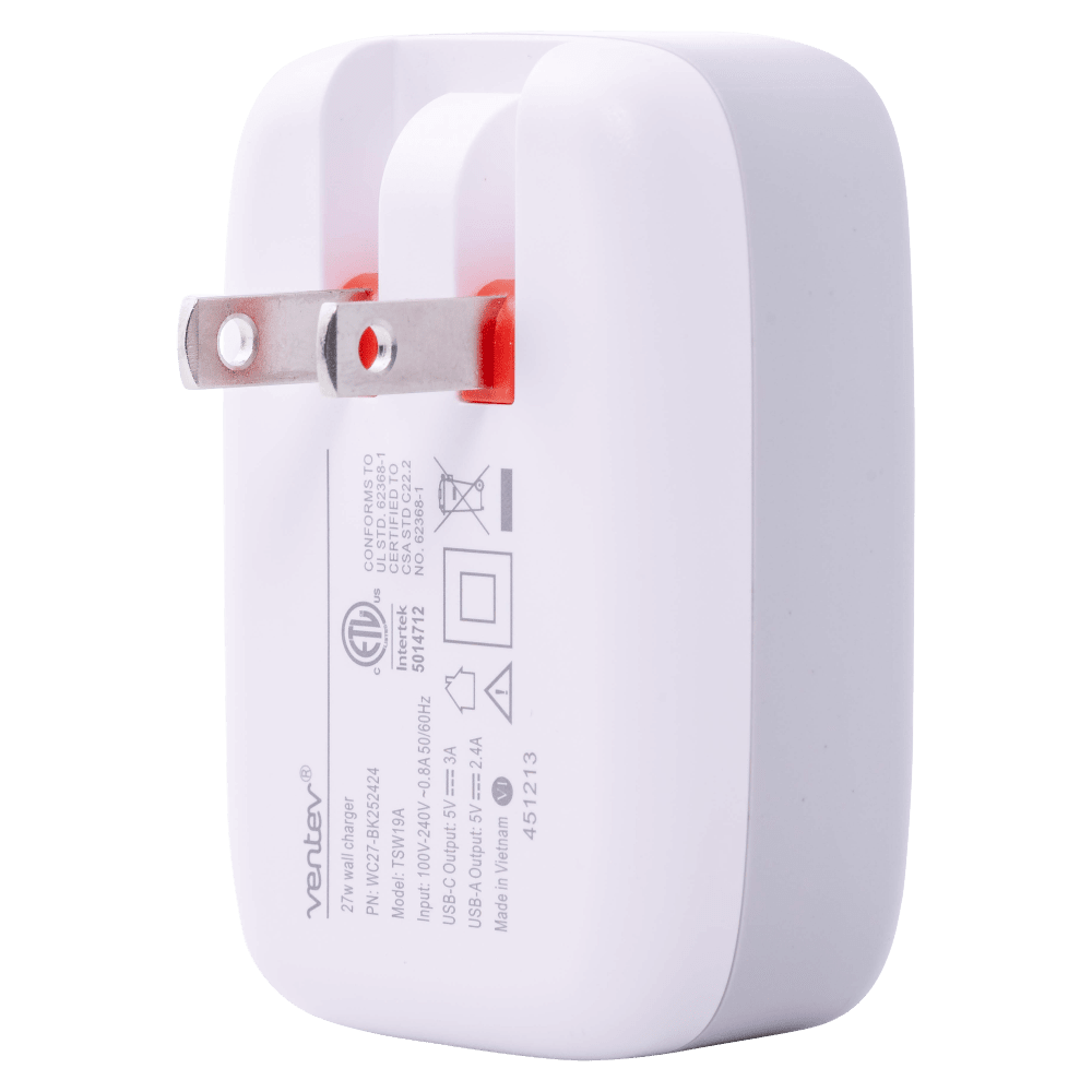 Ventev 27W ULTRAFAST USB C and USB A Dual Universal Wall Charger-- by Ventev