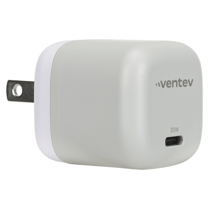 Ventev 30W ULTRAFAST USB C Mini GaN Wall Charger and USB C to USB C Cable-White by Ventev
