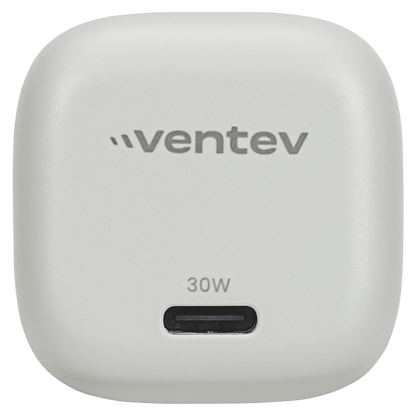 Ventev 30W ULTRAFAST USB C Mini GaN Wall Charger and USB C to USB C Cable-White by Ventev