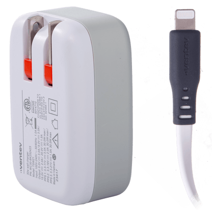 Ventev 30W ULTRAFAST USB C Universal Wall Charger with USB C to Apple Lightning Cable-White by Ventev