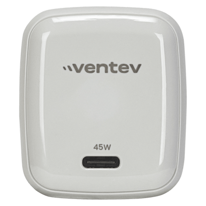 Ventev 45W ULTRAFAST USB C Universal GaN Mini Wall Charger and 240W USB C to USB C Cable-White