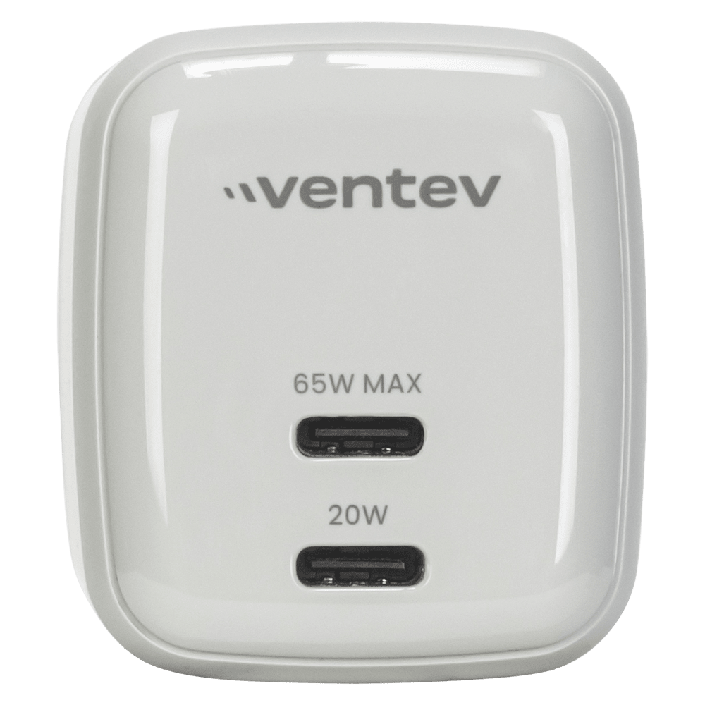 Ventev 65W ULTRAFAST USB C Universal Dual GaN Mini Wall Charger-White