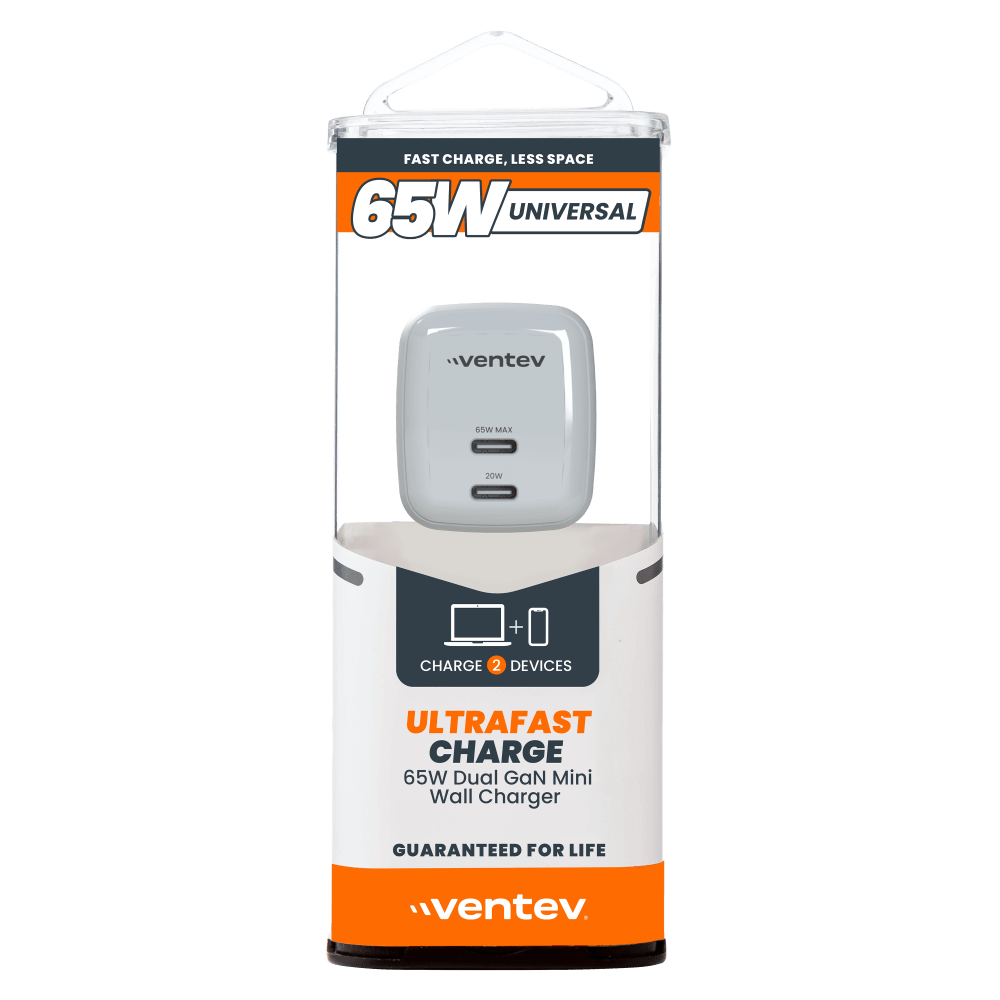 Ventev 65W ULTRAFAST USB C Universal Dual GaN Mini Wall Charger-- by Ventev