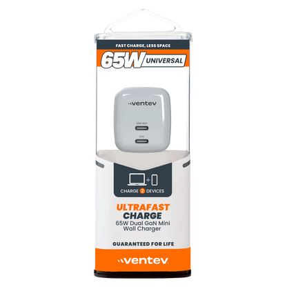 Ventev 65W ULTRAFAST USB C Universal Dual GaN Mini Wall Charger-- by Ventev