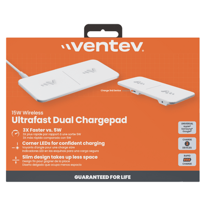 Ventev 15W ULTRAFAST Wireless Dual Chargepad-White by Ventev