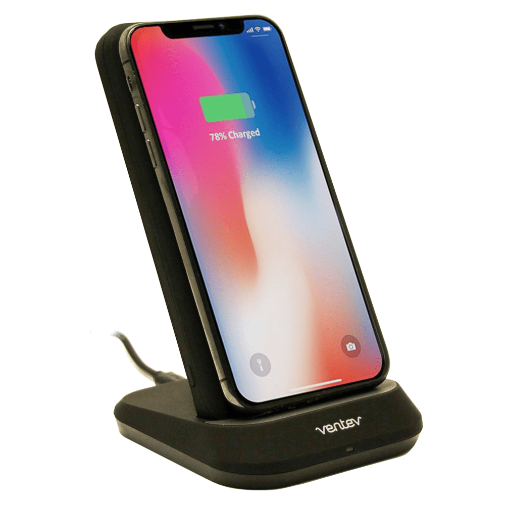 Ventev 10W ULTRAFAST 2 in 1 Charge Stand and 10k mAh Portable Battery-Black by Ventev