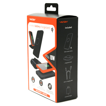 Ventev 10W ULTRAFAST 2 in 1 Charge Stand and 10k mAh Portable Battery-Black by Ventev